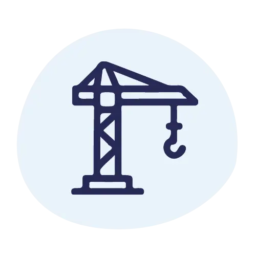 Icon of a construction crane representing UHF and VHF radio use in building and urban construction industries.