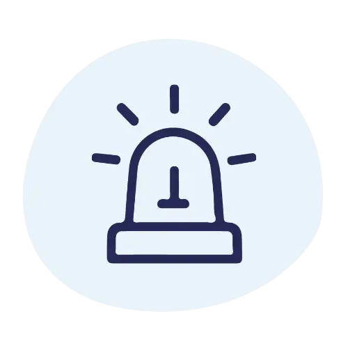 Icon of a flashing emergency light symbolising UHF and VHF radio use in emergency services and first responder communication.