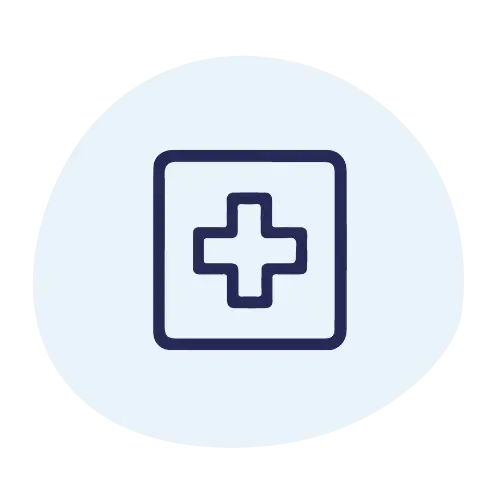 Icon of a medical cross inside a square, representing UHF and VHF radio communication in healthcare and hospital environments.