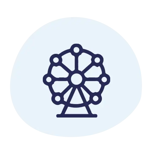 Icon of a Ferris wheel representing UHF and VHF radio use in zoos, theme parks, and public attractions for staff coordination and safety.