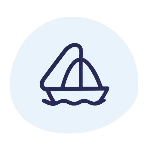 Icon of a sailboat representing UHF and VHF radio communication in maritime and offshore operations.